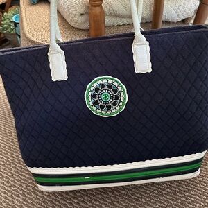 Vera Bradley Navy and White Tote with Green Accents